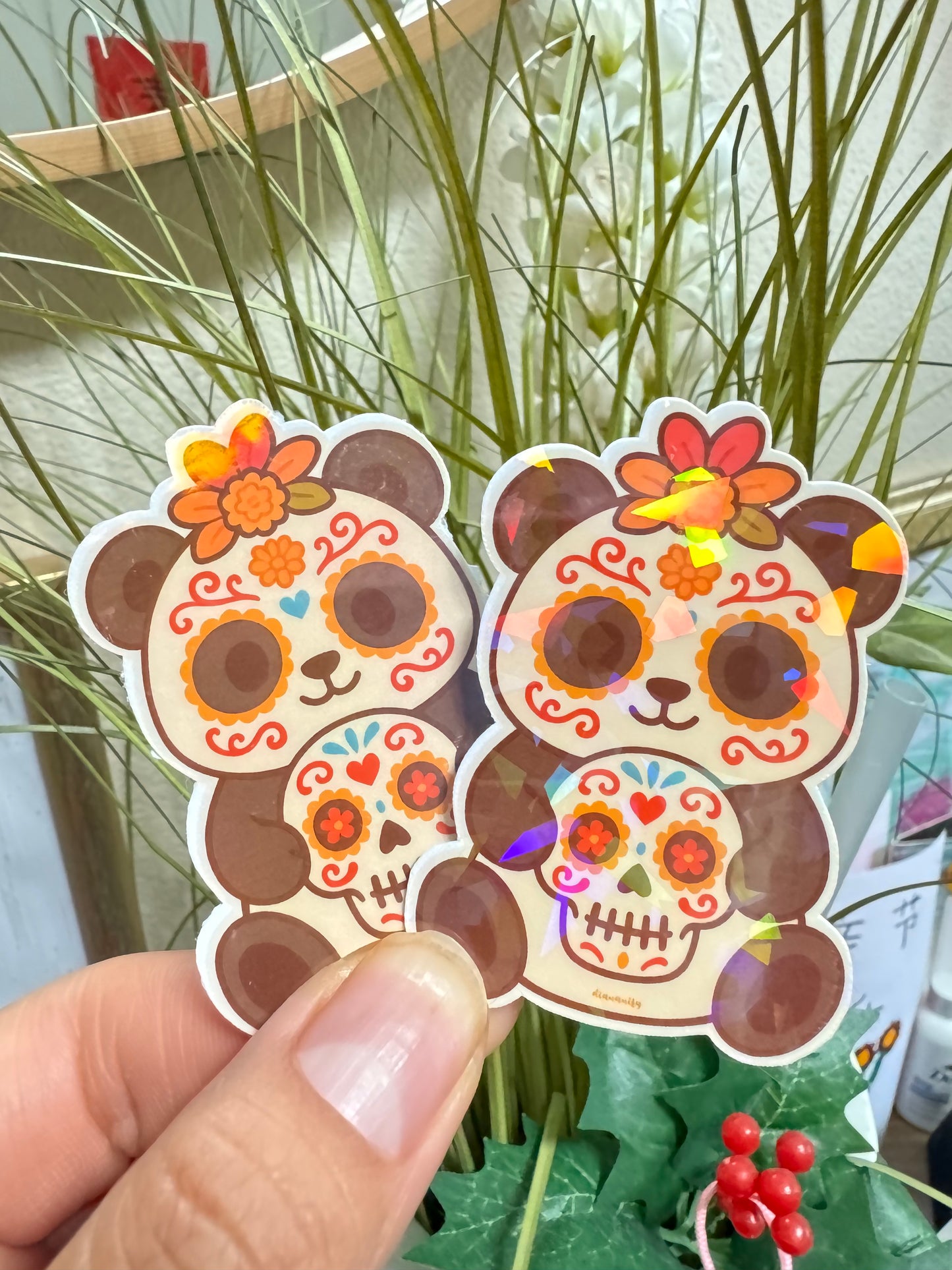 Glitter- Panda day of the dead sticker