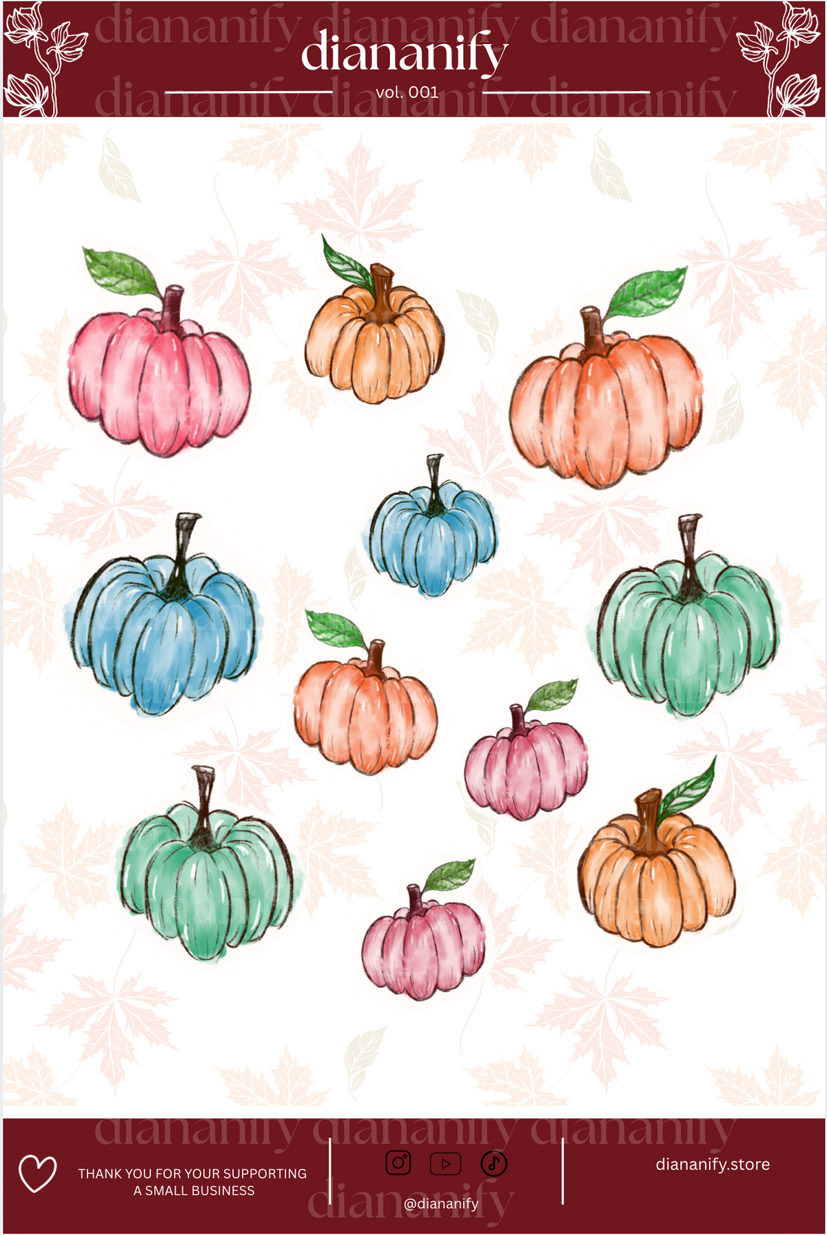 Colorful Pumpkin Patch Sticker Sheet 🎃 Maroon header