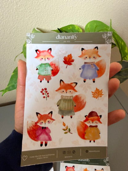 Cozy Fall Foxes Sticker Sheet 🦊🍂- Olive Header