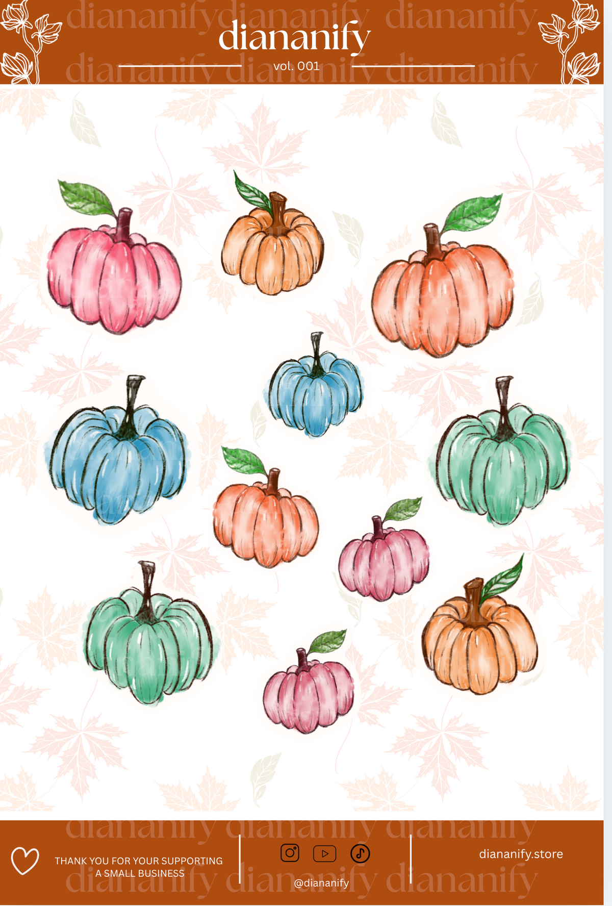Colorful Pumpkin Patch Sticker Sheet 🎃 Orange Brown Header
