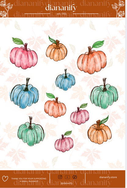 Colorful Pumpkin Patch Sticker Sheet 🎃 Orange Brown Header